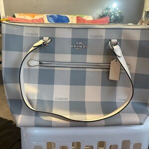 Coach Gray and cream checkered tote